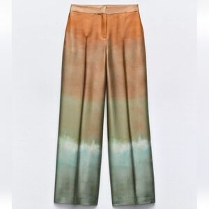 Zara Ombre Wide-Leg Pants in Orange and Green Tie Dye Sz L